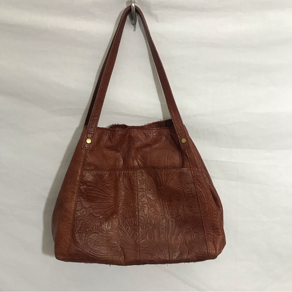 SOLD American Leather Co Shoulder Purse Embossed Tooled Floral Brown Bag - Picture 3 of 13